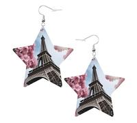 YYHWHJDE Orecchini pendenti a forma di stella con Torre Eiffel di Parigi, 2 pezzi, eleganti e leggeri, per donne e ragazze, taglia unica, in pelle, senza pietre preziose, colore bianco