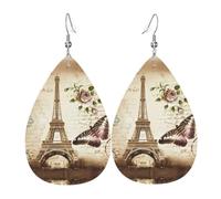 YYHWHJDE Orecchini vintage in pelle a goccia con stampa a forma di farfalla con Torre Eiffel di Parigi, vivaci strati pendenti per donne, gioielli leggeri alla moda per feste e uso quotidiano