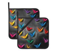 YYHWHJDE Origami Thousand Paper Crane Pattern Square Insulated Pot Mat 2 pezzi spesso durevole per isolamento termico per microonde, forno e barbecue all'aperto