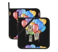 YYHWHJDE Palloncini con banconote legate a loro, motivo quadrato isolante, 2 pezzi, spesso e resistente, con cordino per forni a microonde, forni, barbecue all'aperto