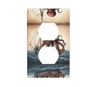 YYHWHJDE Pannello di copertura per presa elettrica a doppia presa con immagine di polpo e barca, resistente agli urti e durevole, 11,4 x 7 cm