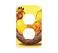 YYHWHJDE Pannello di copertura per presa elettrica con immagine di pollo dorato a nido d'uccello, doppia presa, resistente agli urti e durevole, 11,4 x 7 cm