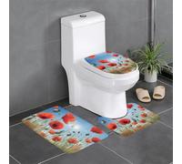 YYHWHJDE Papaveri sul cielo blu modello antiscivolo tappetino tre pezzi set bagno tappeto antiscivolo durevole