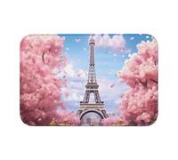 YYHWHJDE Parigi Street Torre Eiffel Rosa Immagine Floreale Tappetino antiscivolo e ispessito adatto per bagni, camere da letto, tappetini lavabili 40,6 x 61 cm