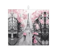 YYHWHJDE Paris Street, tappetino scolapiatti da cucina con Torre Eiffel, stampa floreale, in microfibra, assorbente, antiscivolo, strato ad asciugatura rapida con struttura durevole