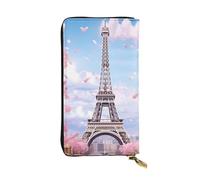 YYHWHJDE Paris Street Torre Eiffel rosa floreale Picture Leather lunga pochette portafoglio Progettato per ragazze e donne alla moda elegante e personalizzato 19 x 10,5 cm, nero, taglia unica, Nero ,