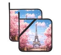 YYHWHJDE Paris Street Torre Eiffel rosa floreale stampato quadrato isolato 2 pezzi con una comoda corda laterale per appendere facilmente