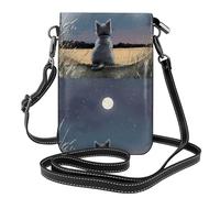 YYHWHJDE Piccola borsa a tracolla in pelle per cellulare, 19,3 x 12,4 cm, gattino che guarda la luna, per passeggiate, campeggio, shopping, viaggi e uso all'aperto