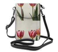 YYHWHJDE Piccola borsa a tracolla in pelle per cellulare, 19,3 x 12,4 cm, motivo a tre tulipani per passeggiate, campeggio, shopping, viaggi e uso all'aperto