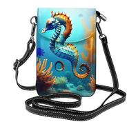 YYHWHJDE Piccola borsa a tracolla in pelle per cellulare, 19,3 x 12,4 cm, motivo cavalluccio marino corallo per passeggiate, campeggio, shopping, viaggi e uso all'aperto