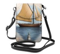 YYHWHJDE Piccola borsa a tracolla in pelle per cellulare, 19,3 x 12,4 cm, motivo con mappa della barca a vela per passeggiate, campeggio, shopping, viaggi e uso all'aperto