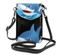 YYHWHJDE Piccola borsa a tracolla in pelle per cellulare, 19,3 x 12,4 cm, motivo squalo blu tra le onde, per passeggiate, campeggio, shopping, viaggi e uso all'aperto