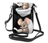 YYHWHJDE Piccola borsa a tracolla in pelle per cellulare, 19,3 x 12,4 cm, motivo: topolino che legge sul WC, per passeggiate, campeggio, shopping, viaggi e uso all'aperto