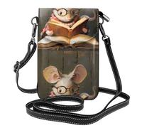 YYHWHJDE Piccola borsa a tracolla in pelle per cellulare, 19,3 x 12,4 cm, motivo: topolino che legge un libro per passeggiate, campeggio, shopping, viaggi e uso all'aperto