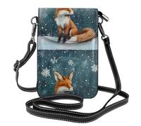 YYHWHJDE Piccola borsa a tracolla in pelle per cellulare, 19,3 x 12,4 cm, motivo volpe sotto la neve, per passeggiate, campeggio, shopping, viaggi e uso all'aperto