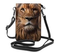 YYHWHJDE Piccola borsa a tracolla in pelle per cellulare, 19,6 x 12,4 cm, motivo con lo sguardo del leone per passeggiate, campeggio, shopping, viaggi e uso all'aperto