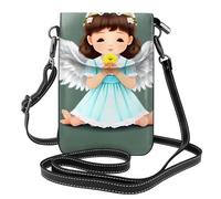 YYHWHJDE Piccola borsa a tracolla in pelle per telefono cellulare, 19,3 x 12,4 cm, con grazioso motivo con angioletti per passeggiate, campeggio, shopping, viaggi e uso all'aperto