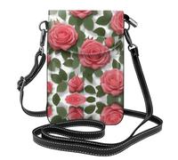 YYHWHJDE Piccola borsa a tracolla in pelle per telefono cellulare, 19,3 x 12,4 cm, motivo con rose rosa per passeggiate, campeggio, shopping, viaggi e uso all'aperto