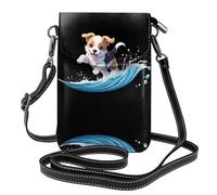 YYHWHJDE Piccola borsa a tracolla in pelle per telefono cellulare, 19,3 x 12,4 cm, motivo cucciolo che insegue onde per passeggiate, campeggio, shopping, viaggi e uso all'aperto