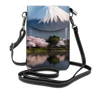 YYHWHJDE Piccola borsa del telefono cellulare 7.6x4.9 "Monte Fuji In Primavera Modello In Pelle Crossbody Flap Cassa Del Telefono Per Le Donne, Perfetto Per Camminare, Campeggio, Nero