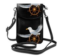 YYHWHJDE Piccola borsa per cellulare 19,3 x 12,4 cm, con immagine di gabbiano al timone, in pelle, con patta a tracolla, perfetta per passeggiate, campeggio, colore nero