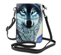 YYHWHJDE Piccola borsa per cellulare 19,3 x 12,4 cm, con immagine di lupo sotto la luna, in pelle, a tracolla, custodia per telefono da donna, perfetta per passeggiate, campeggio