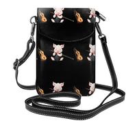 YYHWHJDE Piccola borsa per cellulare 19,3 x 12,4 cm, con motivo maialino che suona l'erhu, in pelle, a tracolla, custodia per telefono da donna, perfetta per passeggiate, campeggio, nero