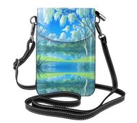 YYHWHJDE Piccola borsa per cellulare 19,3 x 12,4 cm, in pelle con motivo a salici sul lungomare, custodia a tracolla per telefono da donna, perfetta per passeggiate, campeggio, colore nero