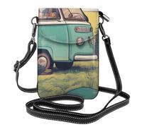 YYHWHJDE Piccola borsa per cellulare 19,3 x 12,4 cm, motivo camper felice, in pelle, a tracolla, custodia per telefono da donna, perfetta per passeggiate, campeggio, nero