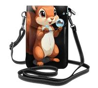 YYHWHJDE Piccola borsa per cellulare 19,3 x 12,4 cm, motivo: scoiattolo che gioca con bolle, in pelle, custodia per telefono da donna, perfetta per passeggiate, campeggio, colore nero