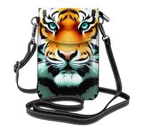 YYHWHJDE Piccola borsa per cellulare 19,3 x 12,4 cm, motivo testa di tigre grassa in pelle a tracolla con patta custodia per telefono per donne, perfetta per passeggiate, campeggio, nero