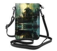 YYHWHJDE Piccola borsa per telefono cellulare 19,3 x 12,4 cm con immagine di mostri oceanici in pelle con immagine di nave a tracolla per donne, perfetta per passeggiate, campeggio