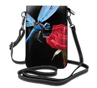 YYHWHJDE Piccola borsa per telefono cellulare 19,3 x 12,4 cm, libellula baci rosa foto in pelle a tracolla custodia per telefono per donne, perfetta per passeggiate, campeggio