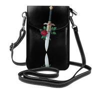 YYHWHJDE Piccola borsa per telefono cellulare 19,3 x 12,4 cm, motivo spada e rosa, custodia per telefono a tracolla in pelle per donne, perfetta per passeggiate, campeggio