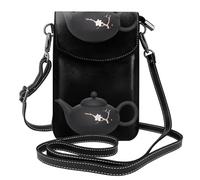 YYHWHJDE Piccola borsa per telefono cellulare 19,3 x 12,4 cm Sakura Tea Kettle Picture Leather Crossbody Flap custodia per telefono per le donne, perfetta per passeggiate, campeggio, nero