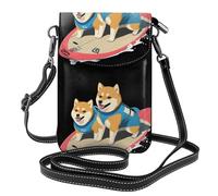 YYHWHJDE Piccola borsa per telefono cellulare 19,3 x 12,4 cm Shiba Inu Surfers Picture Leather Crossbody Flap custodia per telefono per donne, perfetta per passeggiate, campeggio