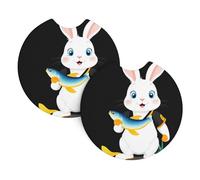 Yyhwhjde Piccolo coniglio bianco che tiene il pesce stampato interno auto portabicchieri Pad 2 pz impermeabile e veloce per auto, camion, SUV e navi