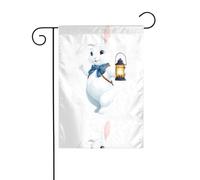 YYHWHJDE Piccolo coniglio bianco che tiene una lanterna Stampe Bandiera da giardino Decorazione per cortile 30,5 x 45,7 cm per giardino terrazza balcone