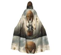YYHWHJDE Piccolo coniglio grigio su mongolfiera Stampe Halloween adulto mantello con cappuccio per feste e costumi