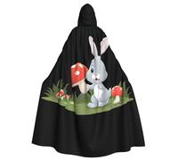 YYHWHJDE Piccolo coniglio grigio tirando funghi Immagine Halloween Adulto Mantello con Cappuccio Grande Mantello con Cappuccio con Papillon, Senza Cerniera