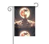 YYHWHJDE Piccolo orso marrone che guarda la luna Stampe Bandiera da giardino Decorazione per cortile 30,5 x 45,7 cm per giardino terrazza balcone