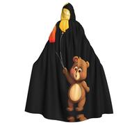 YYHWHJDE Piccolo orso tirando palloncini immagine Halloween adulto mantello con cappuccio grande mantello con cappuccio con papillon, senza cerniera