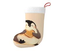 YYHWHJDE Piccolo pinguino che mangia il pane Immagine Natale calzini decorativi Calza Colori vivaci aggiungono un'atmosfera festosa