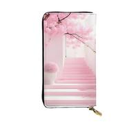 YYHWHJDE Pink Cherry Blossom staircase Prints Portafoglio pochette lunga in pelle Progettato per ragazze e donne alla moda elegante e personalizzato 19 x 10,5 cm, nero, taglia unica, Nero , Taglia