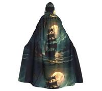 YYHWHJDE Pirata Barca A Vela Luna Piena Stampe Halloween Adulto Con Cappuccio Mantello Da Uomo E Donna Abbigliamento Mantello Gioco di Ruolo