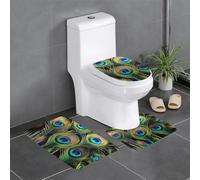 YYHWHJDE Piume di pavone immagine antiscivolo tappetino tre pezzi set bagno tappeto antiscivolo durevole