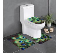 YYHWHJDE Piume di pavone immagine antiscivolo tappetino tre pezzi set bagno tappeto antiscivolo durevole