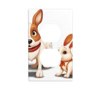 YYHWHJDE Placca di copertura per presa elettrica con stampa di cani randagi e coniglietti bianchi, doppia presa, decorazione resistente 11,4 x 7 cm