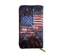 YYHWHJDE Pochette lunga in pelle con stampa fuochi d'artificio con bandiera americana 4 luglio, progettata per ragazze e donne alla moda, elegante, 19 x 10,5 cm, Nero , Taglia unica