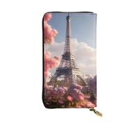 YYHWHJDE Pochette lunga in pelle con stampa Torre Eiffel Parigi con fiore Parigi e Torre Eiffel, per donne e ragazze, elegante 19 x 10,5 cm, Nero , Taglia unica